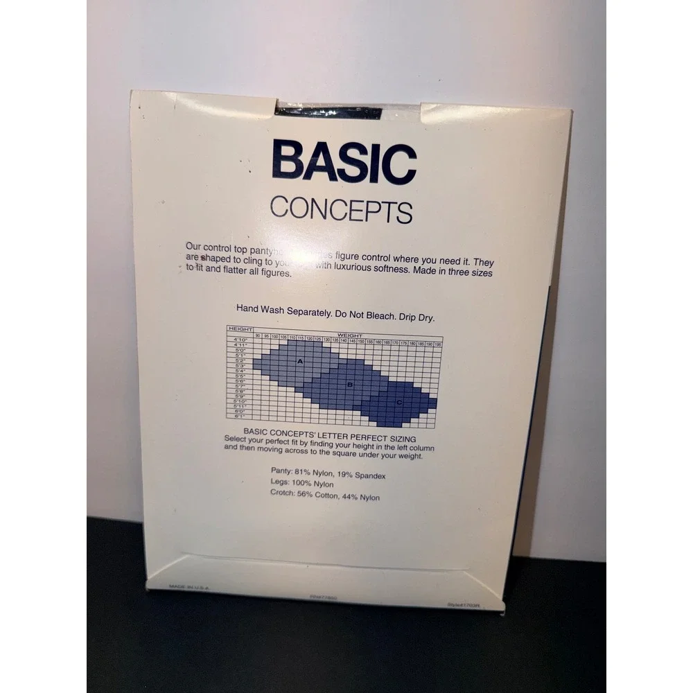 Basic Concepts Vintage Day Sheer Control Top Pantyhose Off Black Sz C USA Made